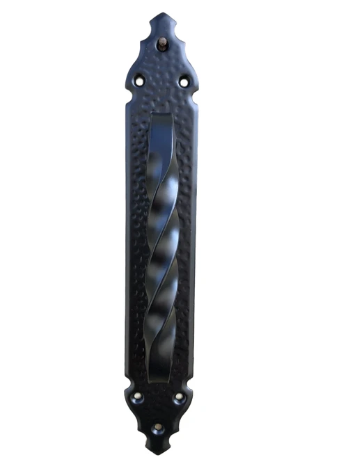 Wrought iron door handle for door, nice turned handle.