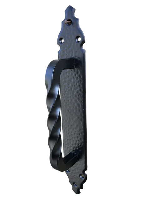 Wrought iron door handle for door, nice turned open handle.