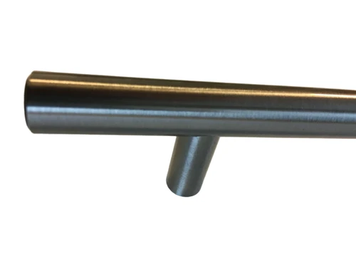 Sleek door-cabinet door handle, brushed aluminum.
