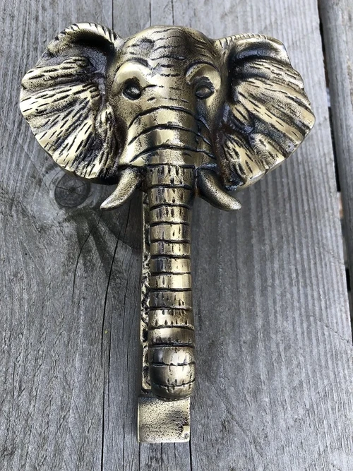 Door knocker elephant - patinated brass