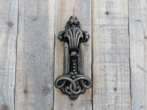 Door knocker, knocker Schlangua for door, cast iron in antique brass look
