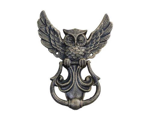 Fantastischer Türklopfer mit Eulenmotiv, antike Bronze.