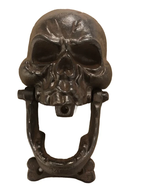 Cast iron brown skull as door knocker.