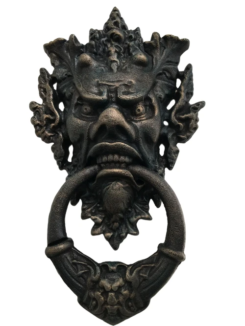 Cast iron door knocker with devil's head, very distinctive and beautiful!