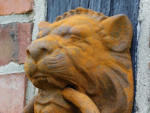 Grote Leeuwenkop als Deurklopper - Gietijzer rust-bruin