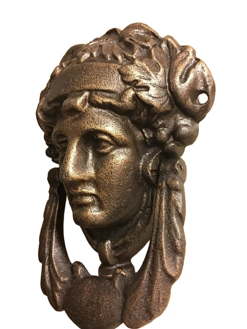 Knocker for front door, door knocker Athena, cast iron, bronze color.