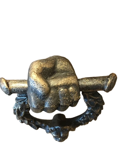 Metal door knocker THE HAND, slate head as knocker.