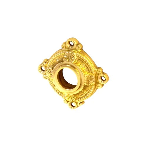 Shiny brass door fittings, set of handle and knob, with rosettes
