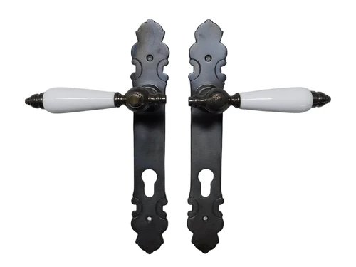 Door Fittings Set – 2 Door Handles with Door Plates PC92 – Dark Patinated Brass – Classic & Stylish