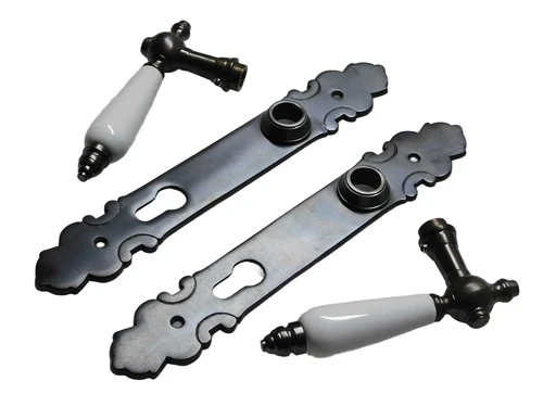 Door Fittings Set – 2 Door Handles with Door Plates PC92 – Dark Patinated Brass – Classic & Stylish