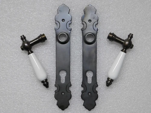 Door Fittings Set – 2 Door Handles with Door Plates PC92 – Dark Patinated Brass – Classic & Stylish