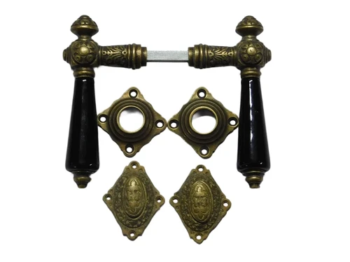 Set Deurbeslag VCI - Antiek Messing met Zwarte Keramische grepen - Incl. Rozetten
