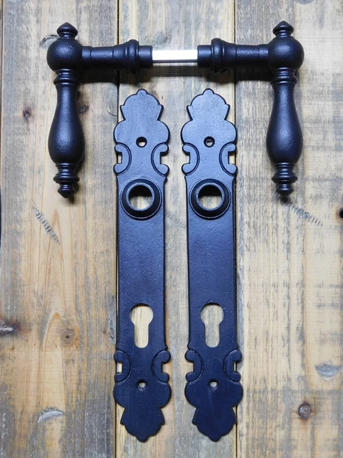 Set of Door Handles with Door Plates PC92 - Antique Iron - ORB Finish