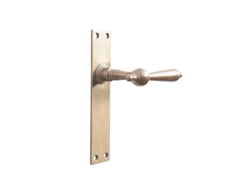 Set of Door Handles with Door Plates without Keyhole - Patinated Brass
