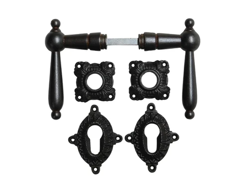 Set of door handles with latch and lock rosettes - PZ - Dark brown - Iron rusted