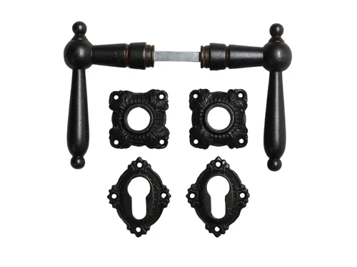 Set of door handles with latch-and-lock rosettes - PC - Dark brown - Iron rusted