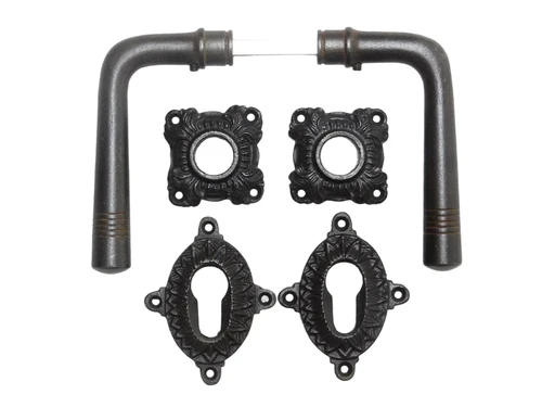 Set of door handles with latch-and-lock rosettes - PC - Iron - Dark brown