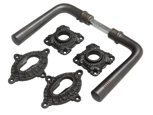 Set of door handles with latch-and-lock rosettes - PC - Iron - Dark brown