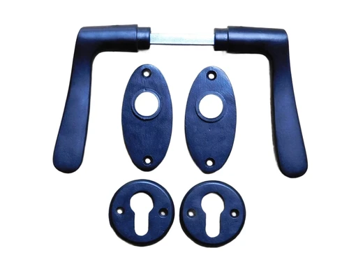 Set of door handles with oval handle rosettes + key rosettes PC - Matt black - Aluminium
