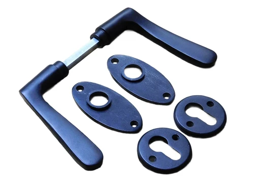 Set of door handles with oval handle rosettes + key rosettes PC - Matt black - Aluminium