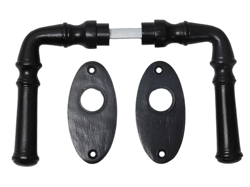 Set of Door Handles with Oval Rosettes - Black - Cast iron