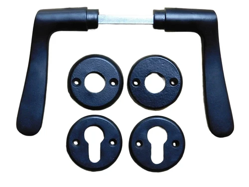 Set of door handles with round handle rosettes + key rosettes PC - Matt black - Aluminium