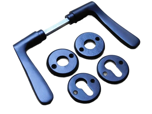 Set of door handles with round handle rosettes + key rosettes PC - Matt black - Aluminium