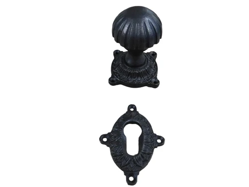 Deurknop 52mm met schroef, 1 knop rozet en 1 lock-rozet PZ, antiek ijzer bruin