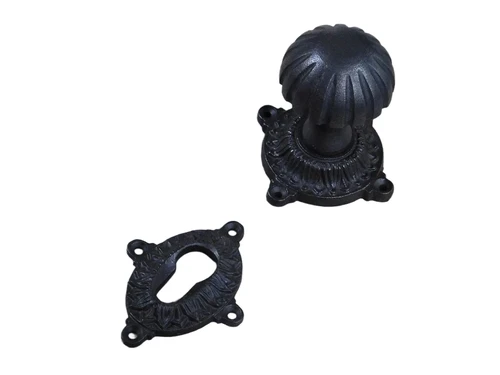Deurknop 52mm met schroef, 1 knop rozet en 1 lock-rozet PZ, antiek ijzer bruin