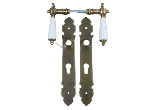 Classic door hardware set - PZ 92 - for cylinder lock - patinated brass