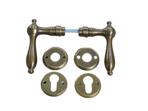 Set of door hardware - patinated brass - cylinder lock suitable