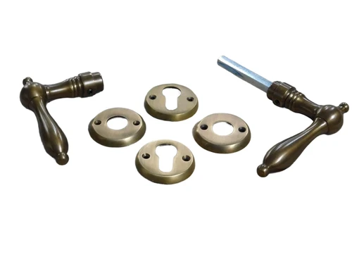 Set of door hardware - patinated brass - cylinder lock suitable
