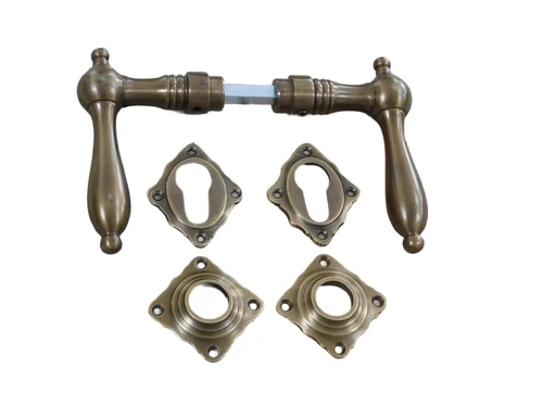 Set of door hardware - patinated brass - for cylinder lock