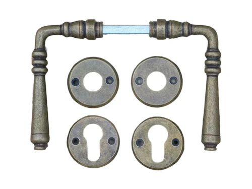 Set Door Hardware - Handles and Rosettes - PZ - Brass Tumbled