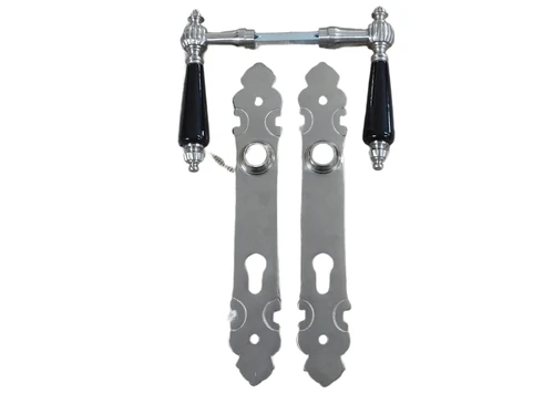 Set of door hardware - brushed nickel - ceramic handles ivory + long plate front door PZ92