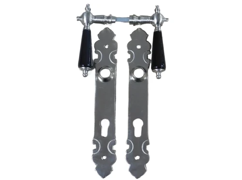 Set of door hardware - PZ 92 - matt nickel - with black porcelain handles