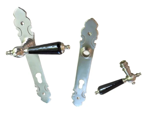 Set of door hardware - PZ 92 - matt nickel - with black porcelain handles