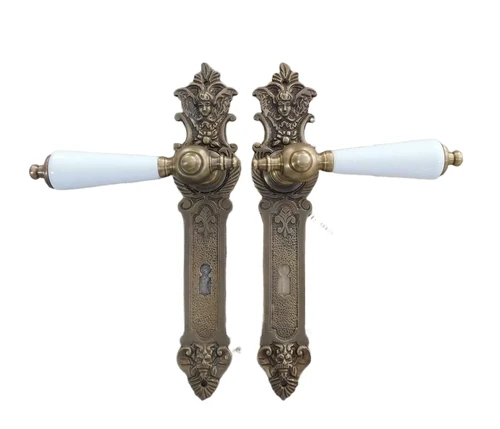 Door hardware set BB 72 - Art Nouveaux - patinated brass - porcelain handles