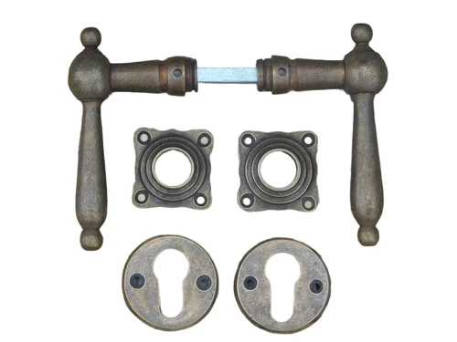 Set Türbeschläge PZ - Griffe und Rosetten - Gebürstetes Messing