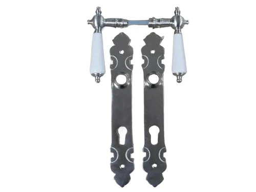 Set of door hardware PZ 92 - matt nickel - with porcelain handles in ivory