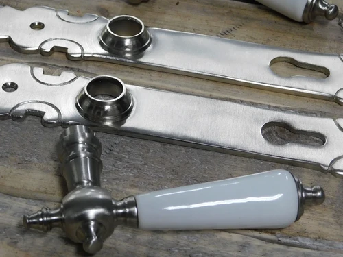 Set of door hardware PZ 92 - matt nickel - with porcelain handles in ivory