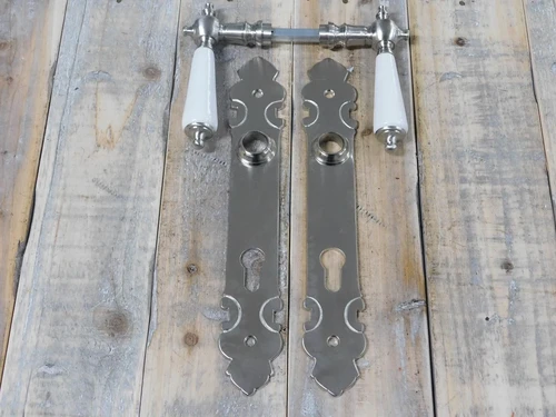Set of door hardware PZ 92 - matt nickel - with porcelain handles in ivory