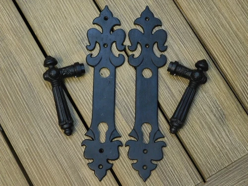 Set of door hardware - front door - dark brown - like antique iron, only one!