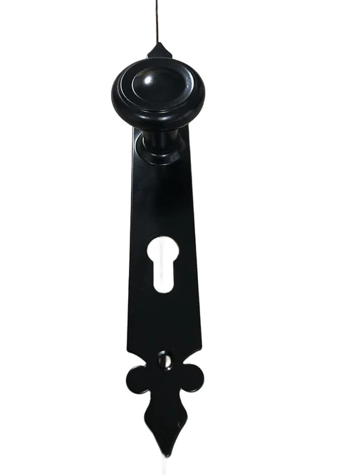 Set of door furniture for the front door, beautiful wrought iron, black, consisting of 2 doorknobs and 2 long door plates, PZ 92!