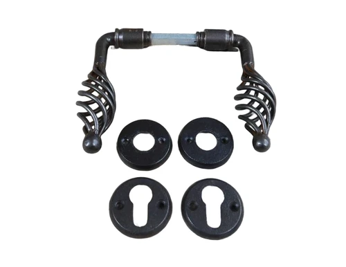 Set of door hardware for front door - 2 handles, rosettes, lock rosettes - PZ for cylinder lock