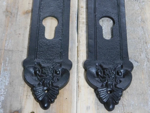Set deurbeslag: 2 handgrepen Histor + 2 beschermende platen PZ92 engel, antieke ijzeren donker bruin