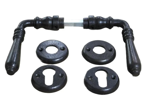 Set of door handles with matching latch and lock roses - antique iron BROWN