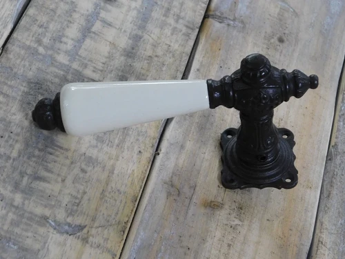 Set Deurkrukken met handvat keramische in antiek wit, 2 knoppen, rozetten, 2-kasteel rozetten PZ, deur, ijzer bruin