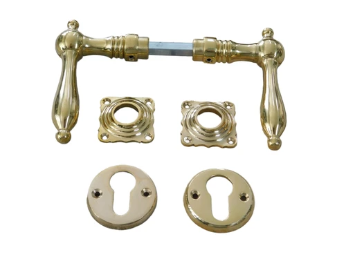 Set deurkrukken met handvaten en PZ slot rozetten, deur hardware nostalgie voor huisdeuren, gepolijst messing