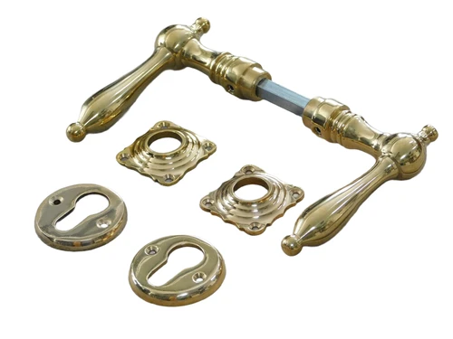 Set deurkrukken met handvaten en PZ slot rozetten, deur hardware nostalgie voor huisdeuren, gepolijst messing